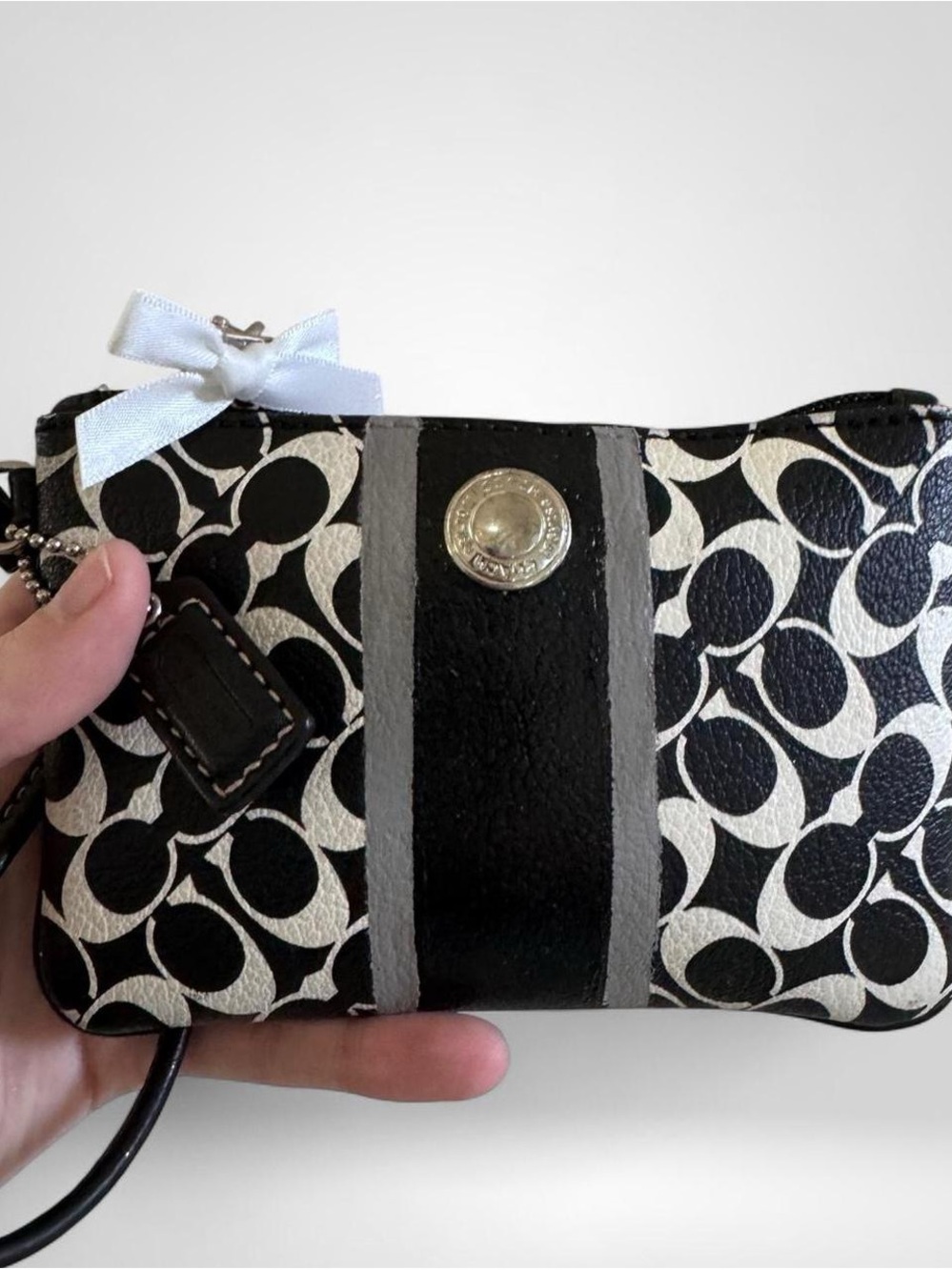 Coach Black & White Signature Canvas Tote with Chain Detail - Picture 5 of 8